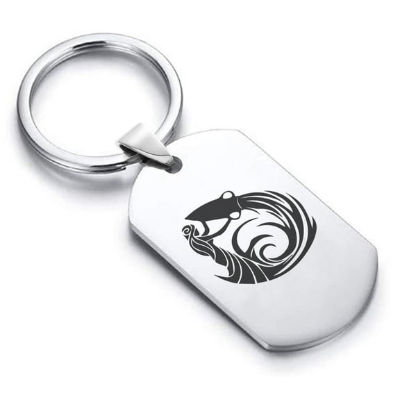 Stainless Steel Tribal Aquarius Zodiac (Water Bearer) Dog Tag Keychain Circle Ring