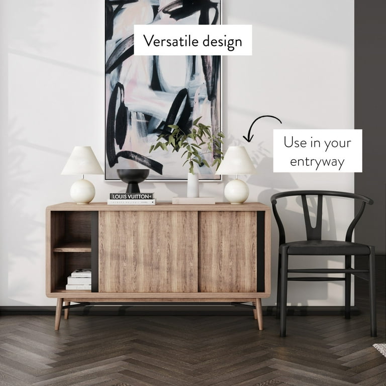 Nathan James Liam Oak Wood with Black Accent Modern Entertainment