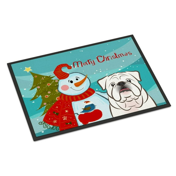 Caroline's Treasures BB1840JMAT Snowman with White English Bulldog  Door Mat, Indoor Rug or Outdoor Welcome Mat 24x36