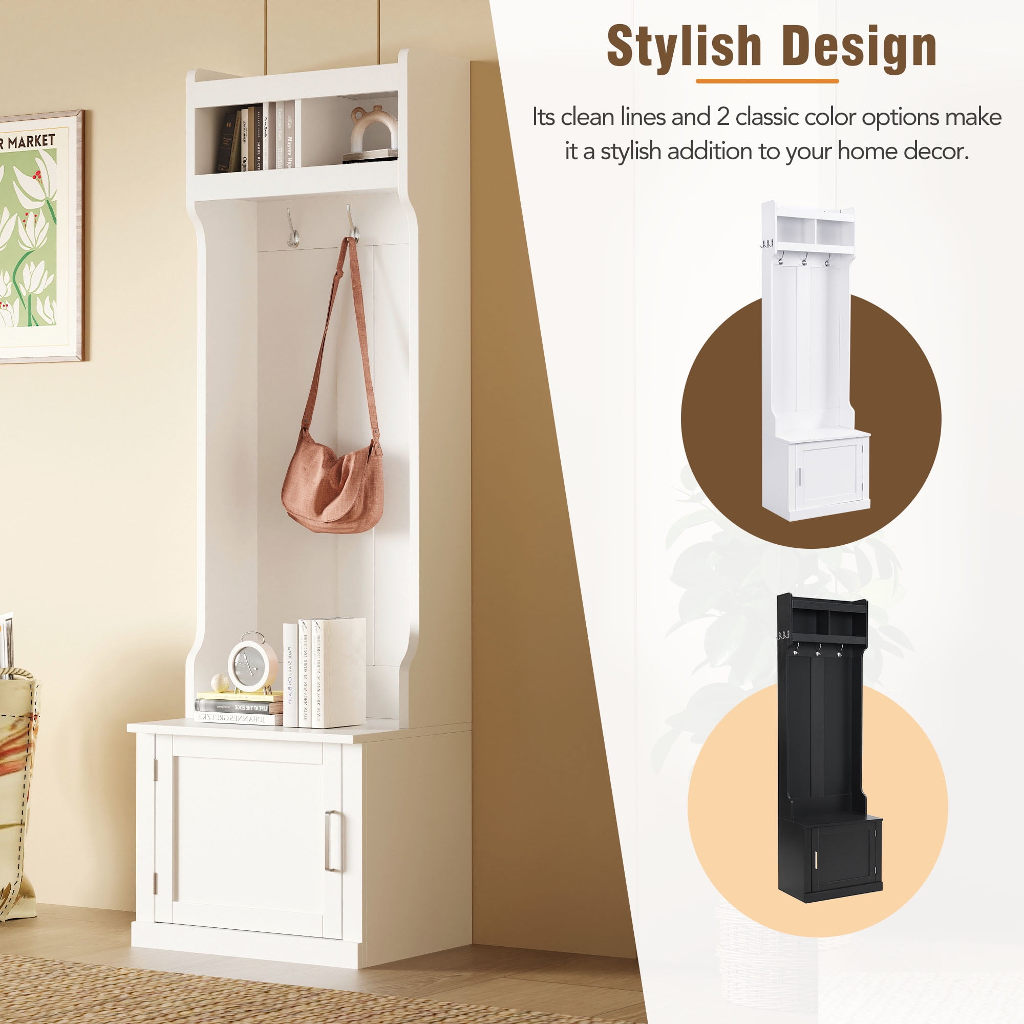 Aukfa Hall Tree with Storage Bench & Coat Rack for Small Spaces, White