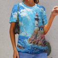 thumbnail image 6 of Lighthouse Sunrise Coast Scenery Pale Blue Tan Women's T-Shirt Short Sleeve T Shirts Tops Tee Ladies Loose T, 6 of 6