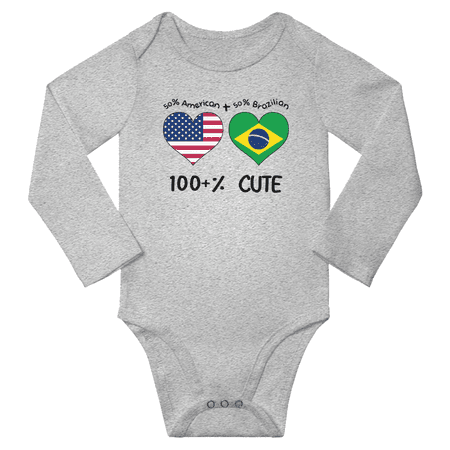 

50% American + 50% Brazilian = 100+% Cute Baby Long Slevve Bodysuit Unisex Gifts (Gray 6-12 Months)