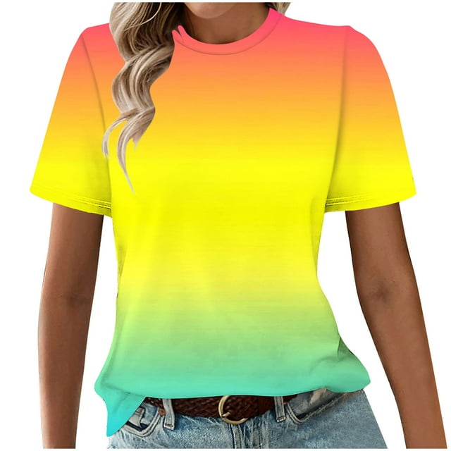 Tops Cortos para Mujeres Casual de Moda Impreso Cuello Redondo, Camiseta de Manga Corta para el Uso Diario, Fiesta Y Cómodo