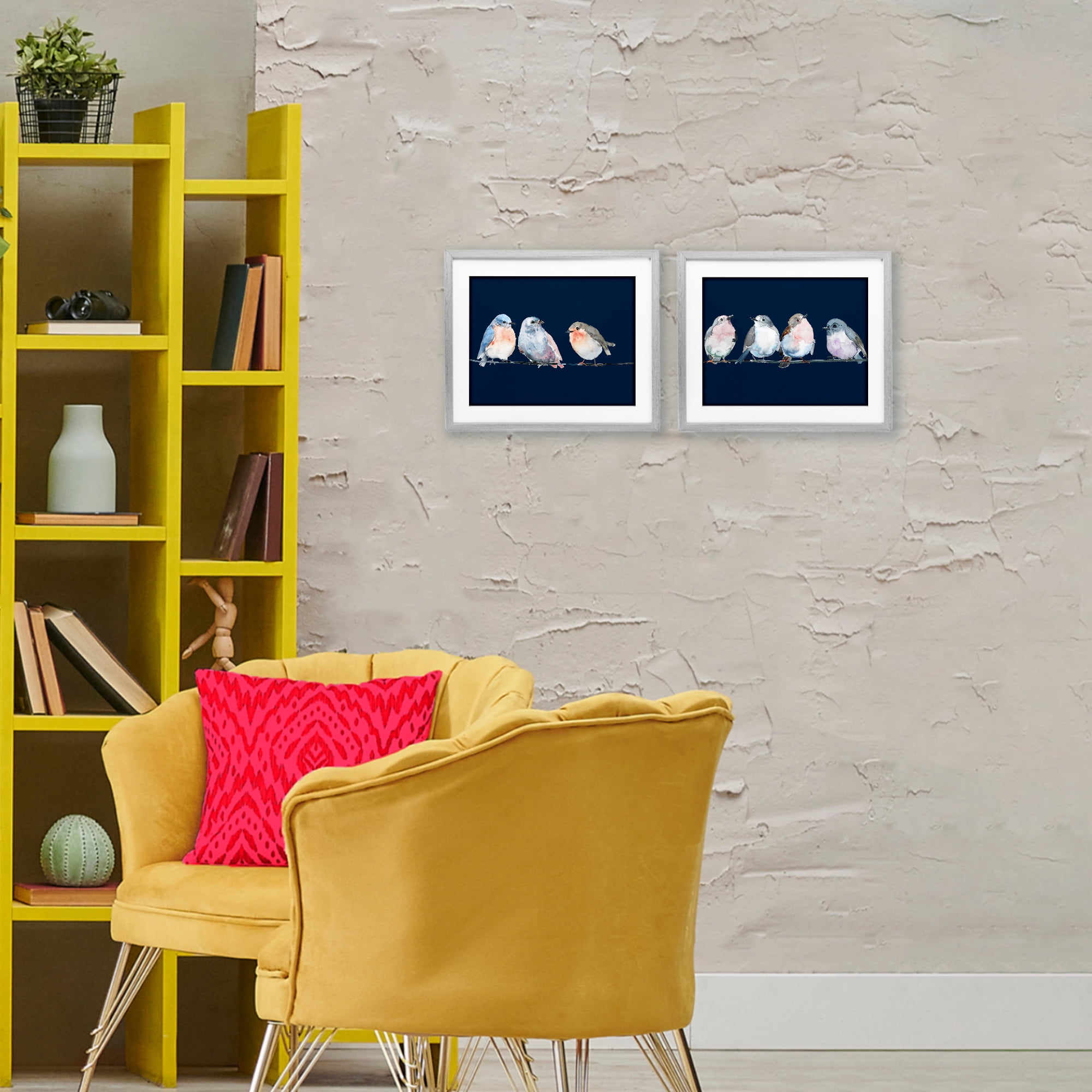 Stupell Industries Perched Navy Toned Birds 2 Piece Gray Framed Print Under Glass Set, design by Lorenzo Collective