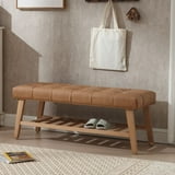Dayalane Upholstered Storage Bench with Shoe Rack,Linen Fabric Entryway Bench for Living Room, Bedroom and Hallway, Multi Functional Ottoman with Solid Wood Shelf, Brown - Walmart.com