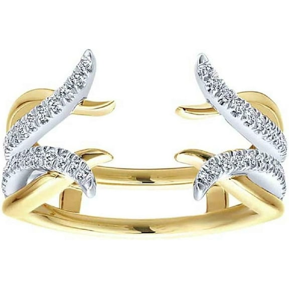 Rag Jewels 2.10 Ct Round Cut White Diamond Enhancer Wrap Guard Engagement Thanksgiving Christmas Ring 14K Yellow Gold Plated 925 Sterling Silver For Women's -5.5