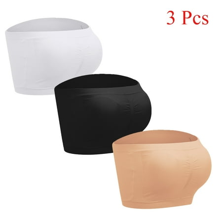 Strapless Comfort Wireless Bra with Removable Pads  Seamless Bralette Tube Top Set of 3