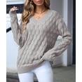 thumbnail image 6 of Women'S V Neck Hollowed Out Sweater Long Sleeve Knit Pullover Sweater Gray L, 6 of 9