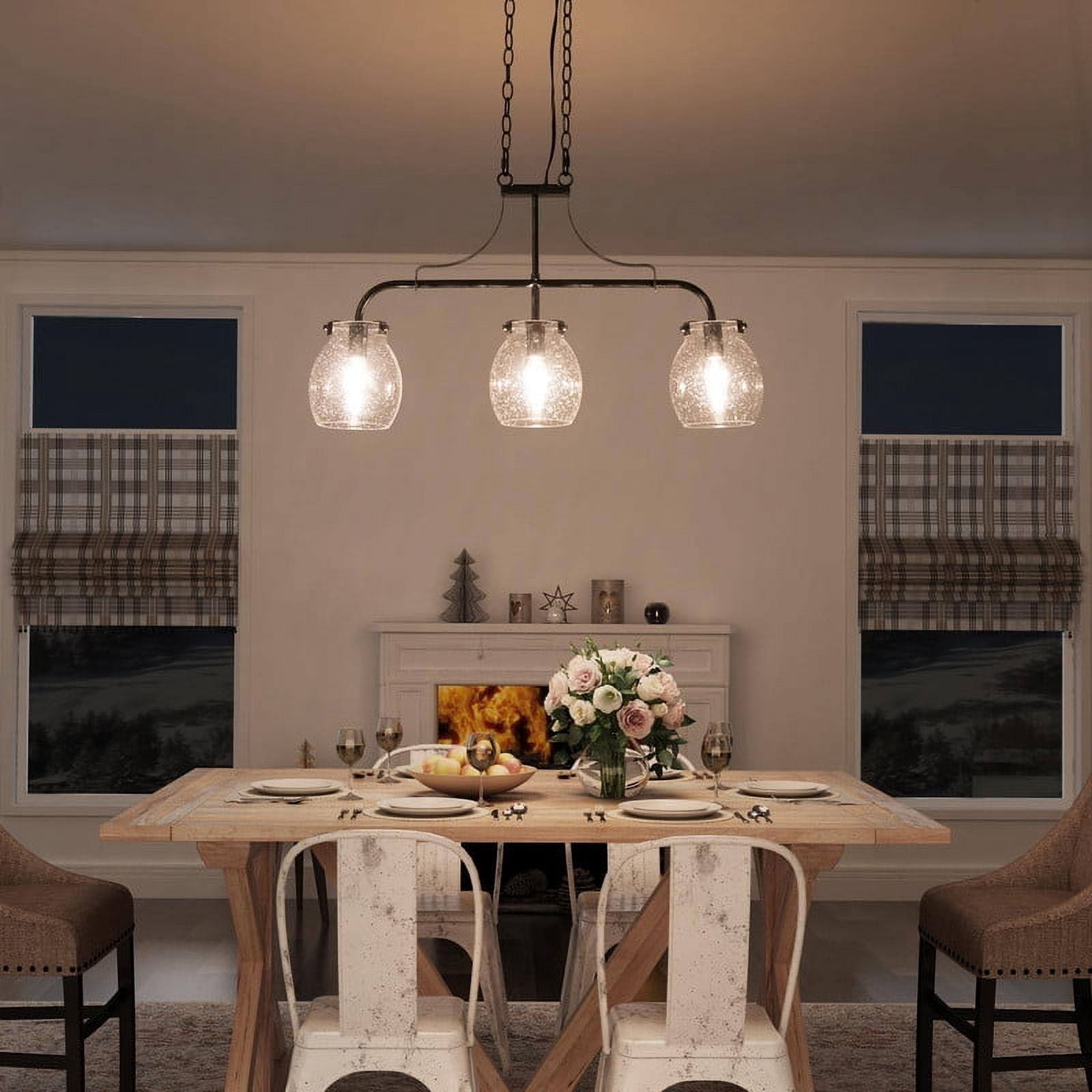 LNC 3-Light Black Kitchen Island Chandelier withseeded Glasss, Adjustable Hanging Fixture