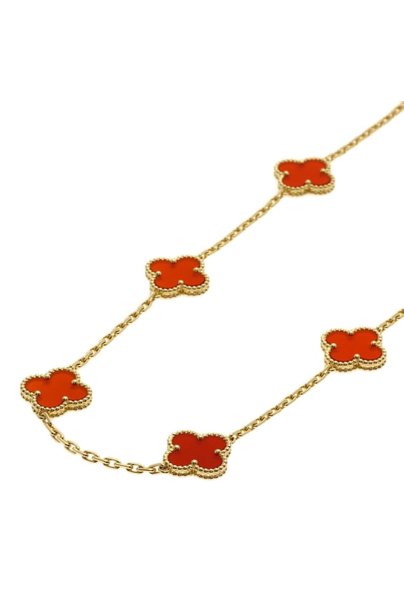 Pre-Owned Van Cleef & Arpels Vintage Alhambra Carnelian Necklace, 18K Yellow Gold, Women's
