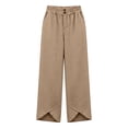 thumbnail image 2 of HomeDM Wide Leg Capri Pants for Women Casual Loose High Waisted with Pockets Khaki Athletic Work Trousers Size L, 2 of 7