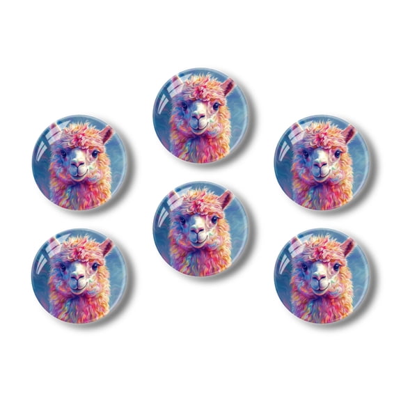 Glass Refrigerator Magnet 6Pcs Magnetic Fridge Sticker,Decor for Kitchen,Whiteboard,Cabinet,Abstract Style Llama With Wavy Hues