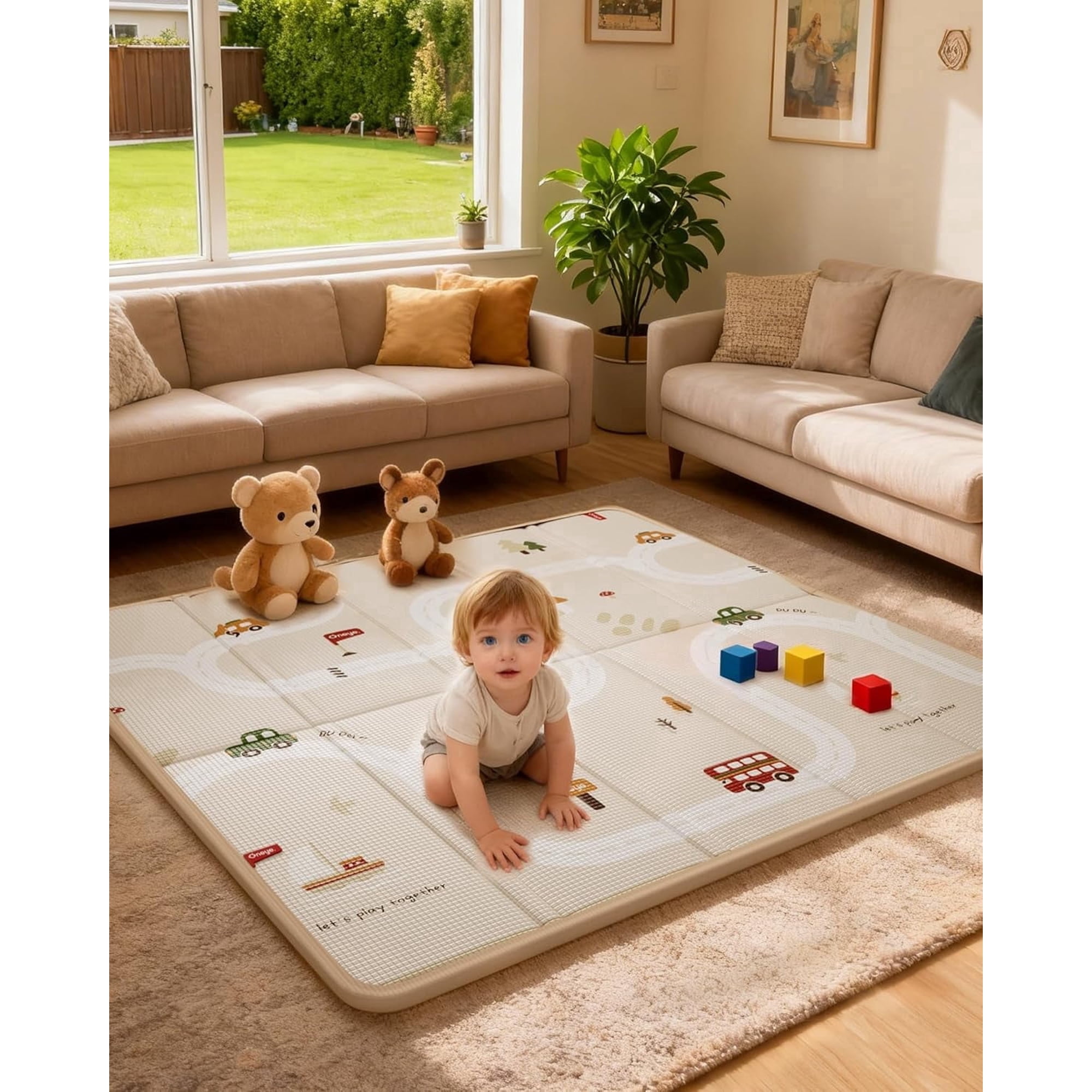 50x50 Inch Baby Play Mat, Foldable & Reversible Floor Mat with XPE Foam, Ideal Baby Floor Play Mat for Baby Playpen, Waterproof Infant Playmats Perfect for Both Indoor & Outdoor Use, 0.4”H