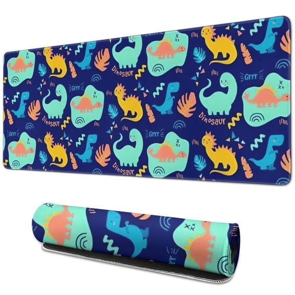 Long Mouse Pads for Desk,DarkBlue Cartoon Dinosaurs Pattern Desk Mats on Top Of Desks, Desk Mouse Pad Extra Large with 3mm Non-Slip Base and Stitched Edge for Gaming,Office,Work,Home 31.5"x11.8"