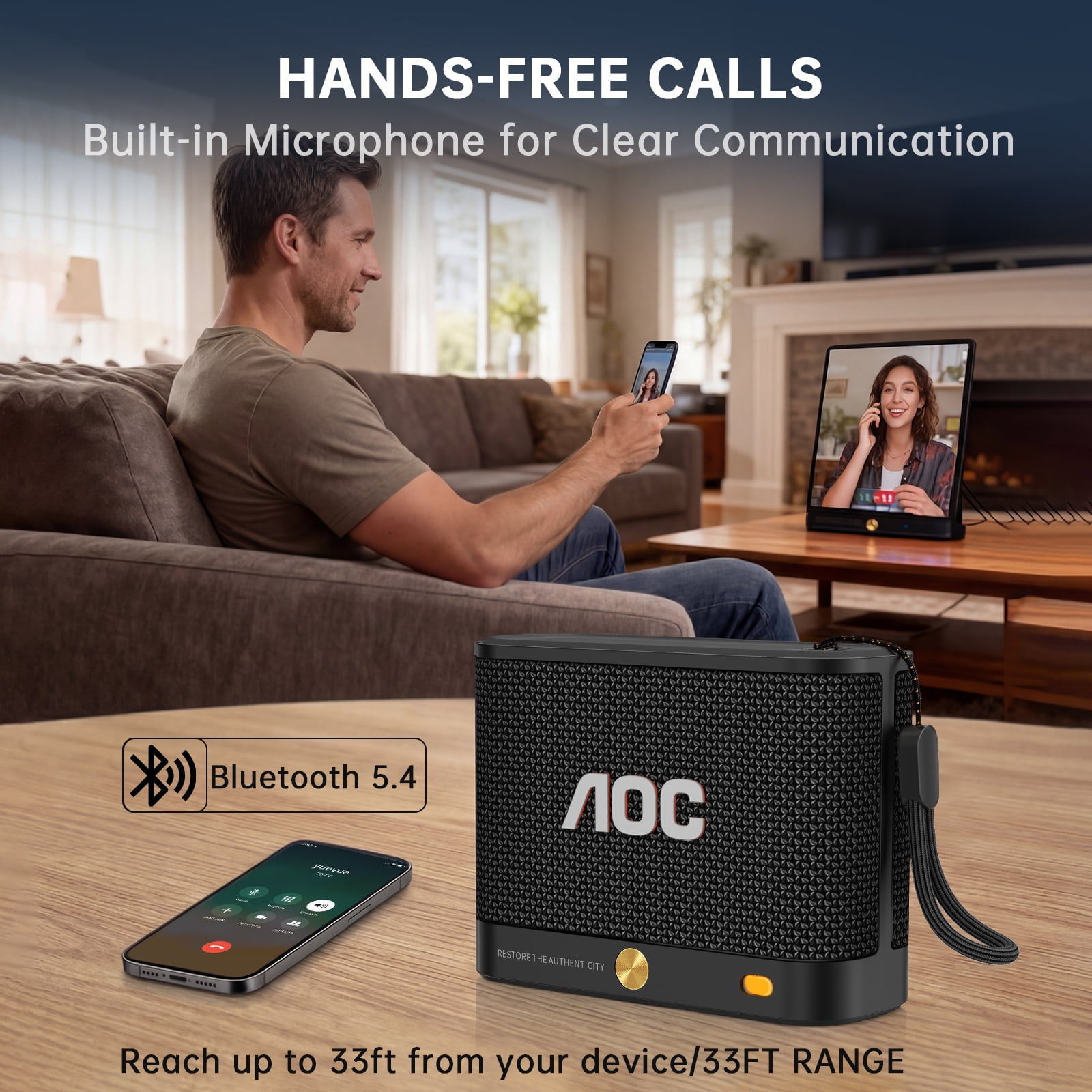 AOC Portable Bluetooth Speaker with MIC, IP67 waterproof and dustproof Wireless Speaker, 30H Playtime, Deep Bass 360° Surround Sound, TWS Pairing, Bluetooth 5.4 for Home, Party, Outdoor, Beach, Gift