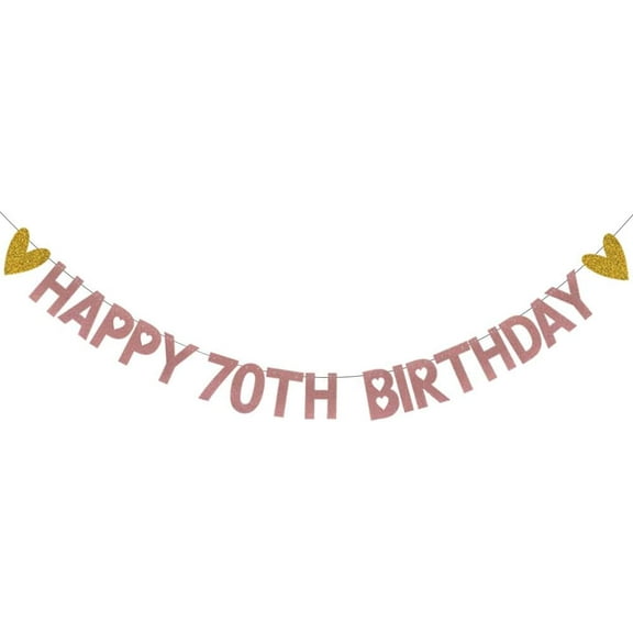 HAPPY 70TH BIRTHDAY Banner,Pre-Strung,Rose Gold Paper Glitter Party Decorations for 70 Years Old 70TH Birthday Party Supplies Letters Rose Gold
