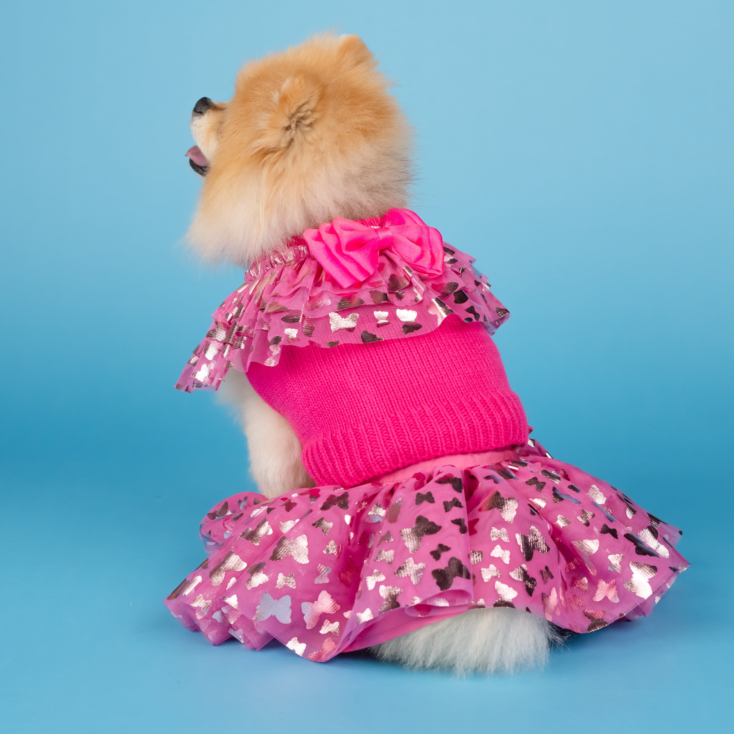 Doggy Parton, Dog Clothes, Ruffle Sweater and Skirt Two Piece Pet Set, Pink, XXL