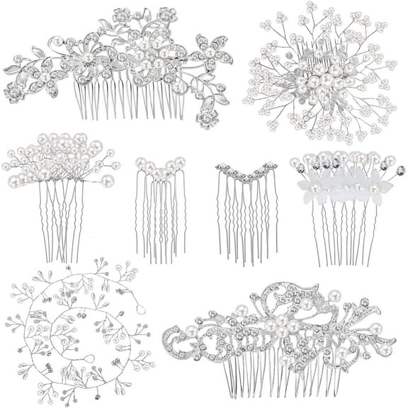 44 Pieces Wedding Hair Comb Faux Pearl Crystal Bride Hair Accessories Hair Side Comb Clips U-shaped Flower Rhinestone Pearl Hair Clips for Bride Bridesmaid (Fresh Style)