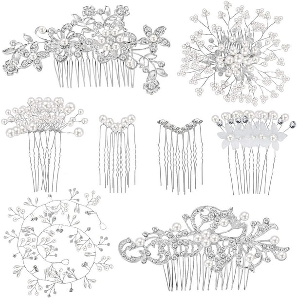 44 peines para el pelo de boda, accesorios para el pelo de novia de cristal de perla sintética, clip de peine lateral para el pelo, forma de U, flor, diamantes de imitación, perla, clip para el pelo, dama de honor nupcial (blanco) Ormromra HMHZ1106