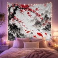 thumbnail image 2 of Koi Fish and Cherry Blossoms in Misty Mountains with Pagodas, Serene Japanese Inspired for Art Lovers, Nature Wall Art Decor, Housewarming Gift, Tapestry Wall Hanging for Bedroom and Living Room, 2 of 7