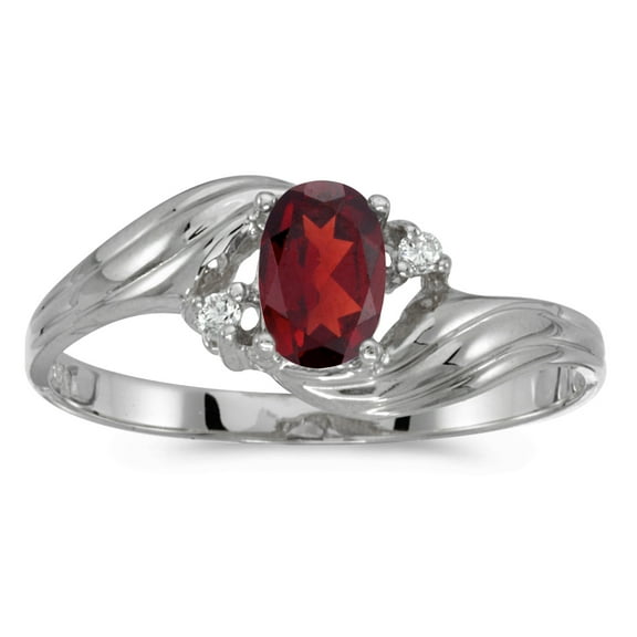10k White Gold Oval Garnet And Diamond Ring