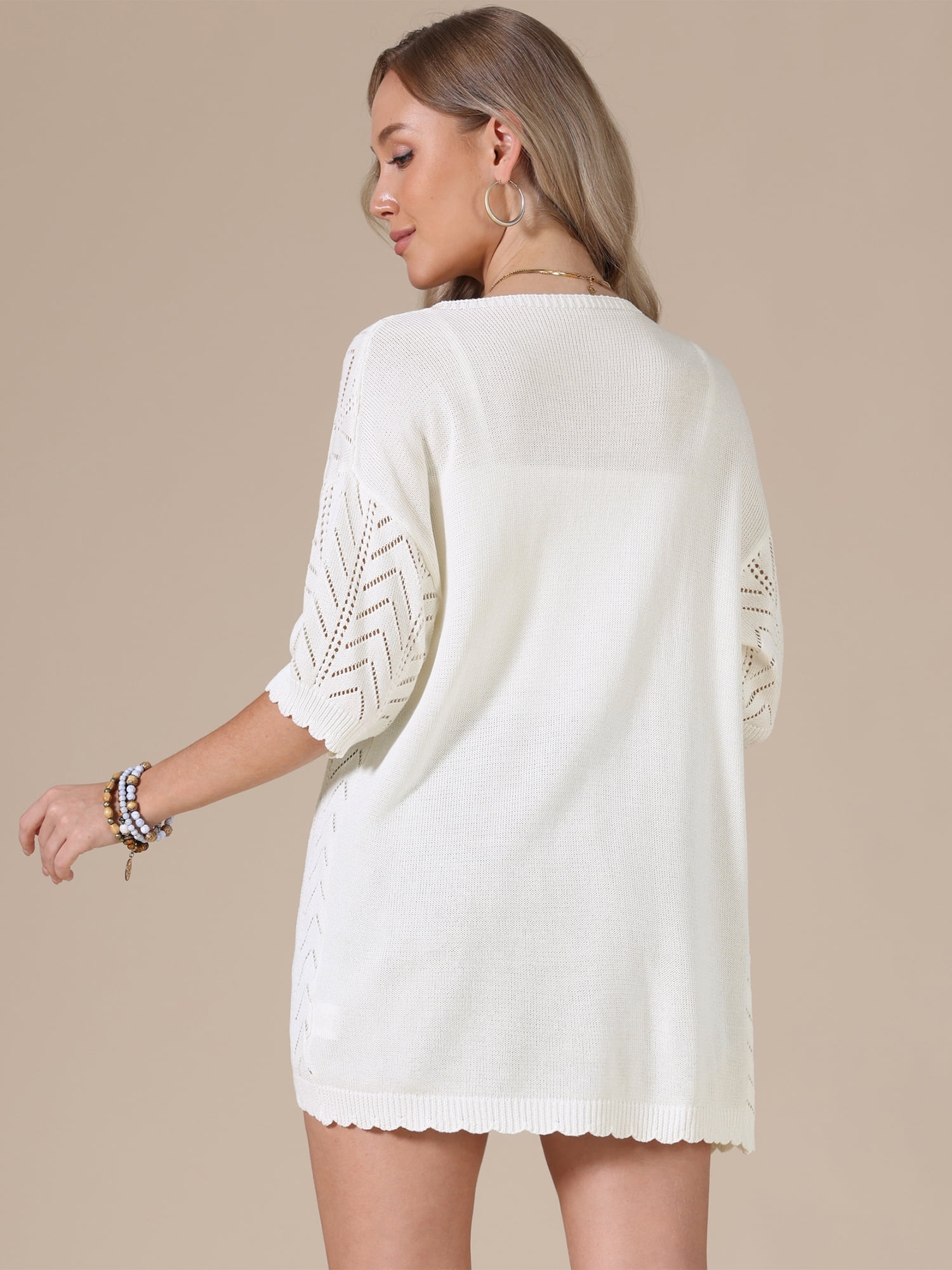 DARING DIVA Women's Lightweight Open Front Crochet Cardigan Sweaters L White