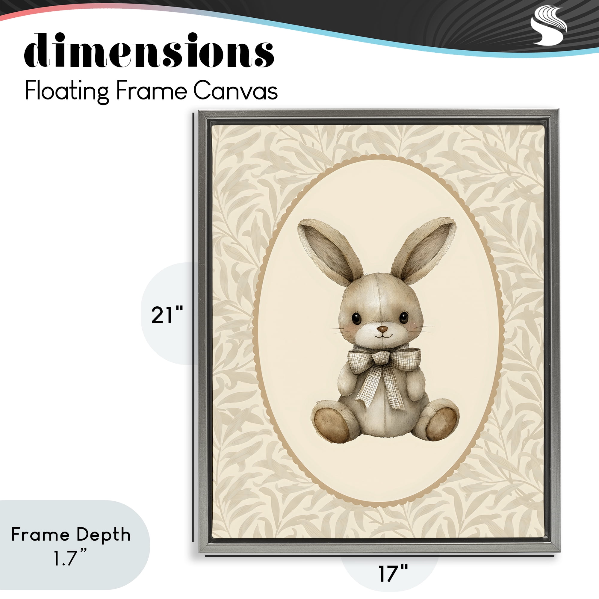 Stupell Industries Neutral Bunny in Oval Border Gray Framed Floater Canvas Wall Art, design by LSR Design Studio