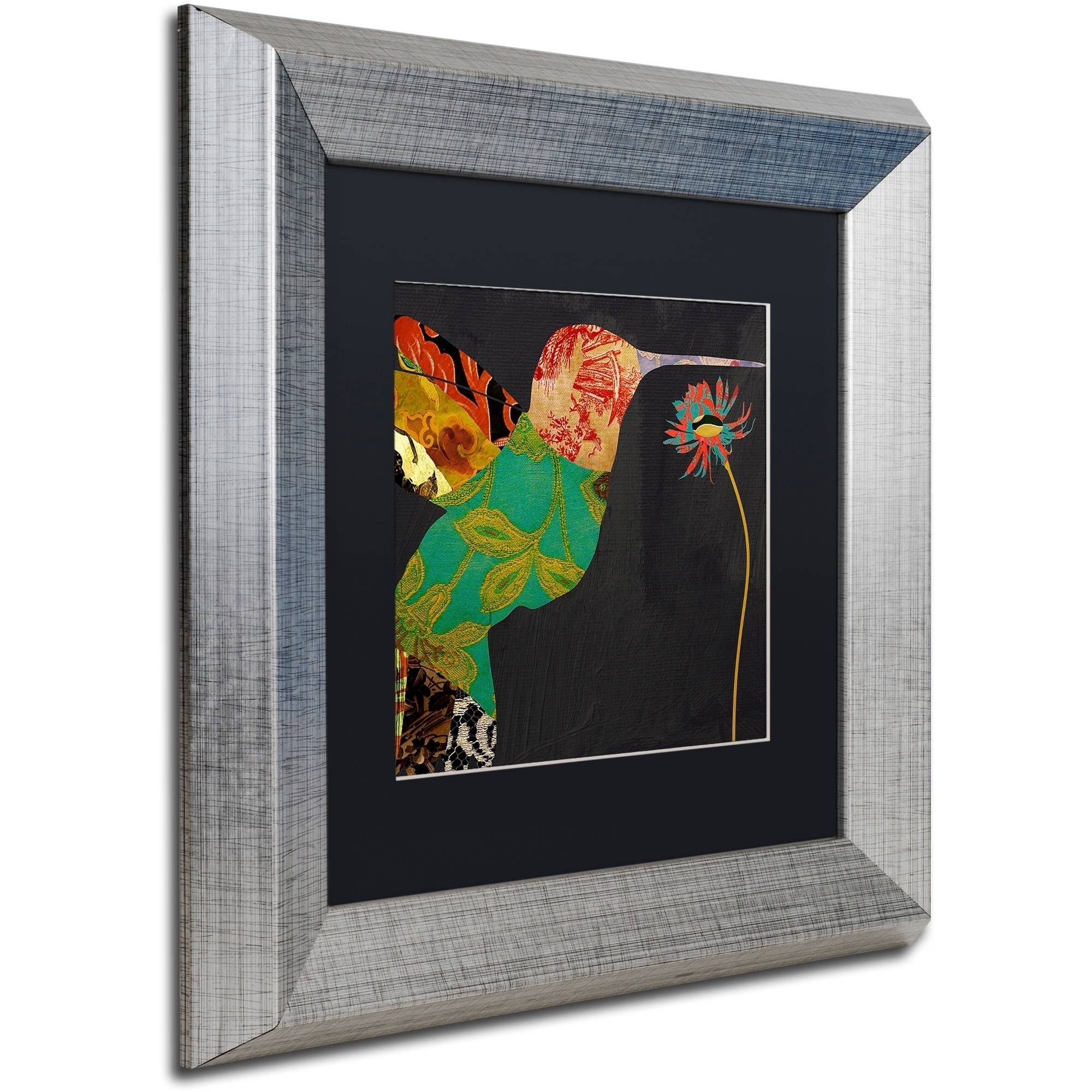Trademark Fine Art "Hummingbird Brocade IV" Canvas Art by Color Bakery Black Matte, Silver Frame