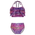 thumbnail image 1 of TiaoBug Girls 2 Pcs Mermaid Bikini Sets Shiny Halter Ruffles Crop Top with Triangle Brief Bathing Suit Tankini Purple 150, 1 of 5