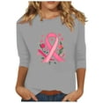 thumbnail image 2 of Alkepwun Pink Ribbon Shirts for Women Cancer Survivor Pink Ribbon T-shirt Inspirational 3/4 Sleeve Graphic Tees Tops, 2 of 4