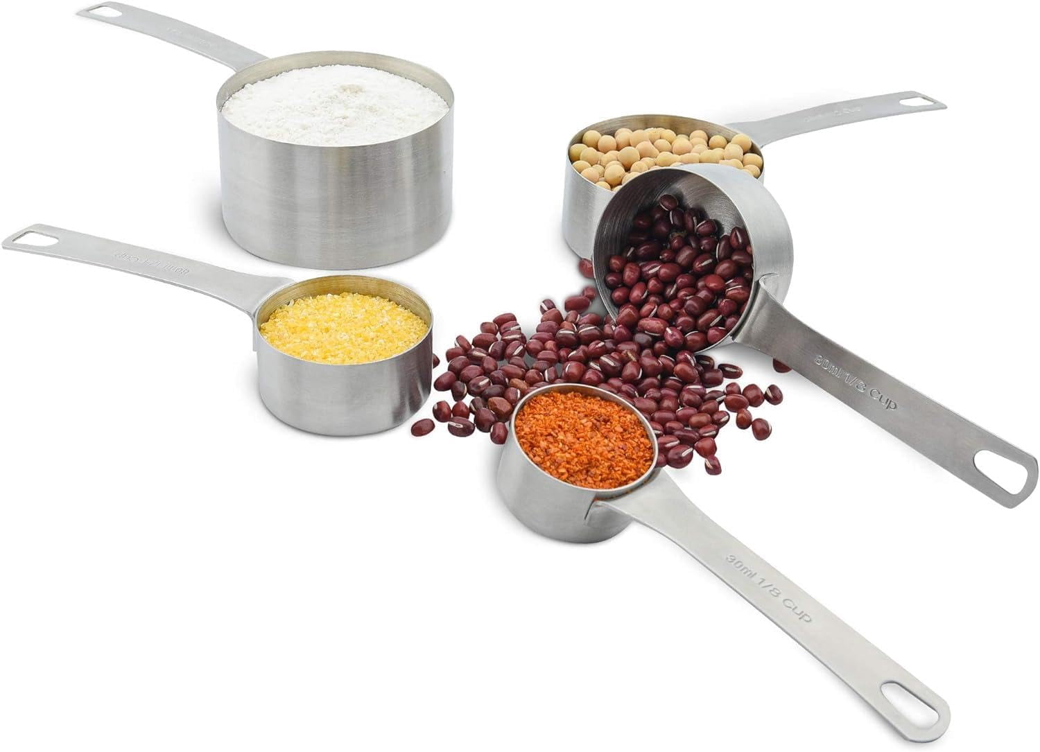 Measuring Cups Set 5  18/8 (304) Stainless Steel For Baking & Kitchen Dry Liquid Metric Measure Cup With 1/8 1/3