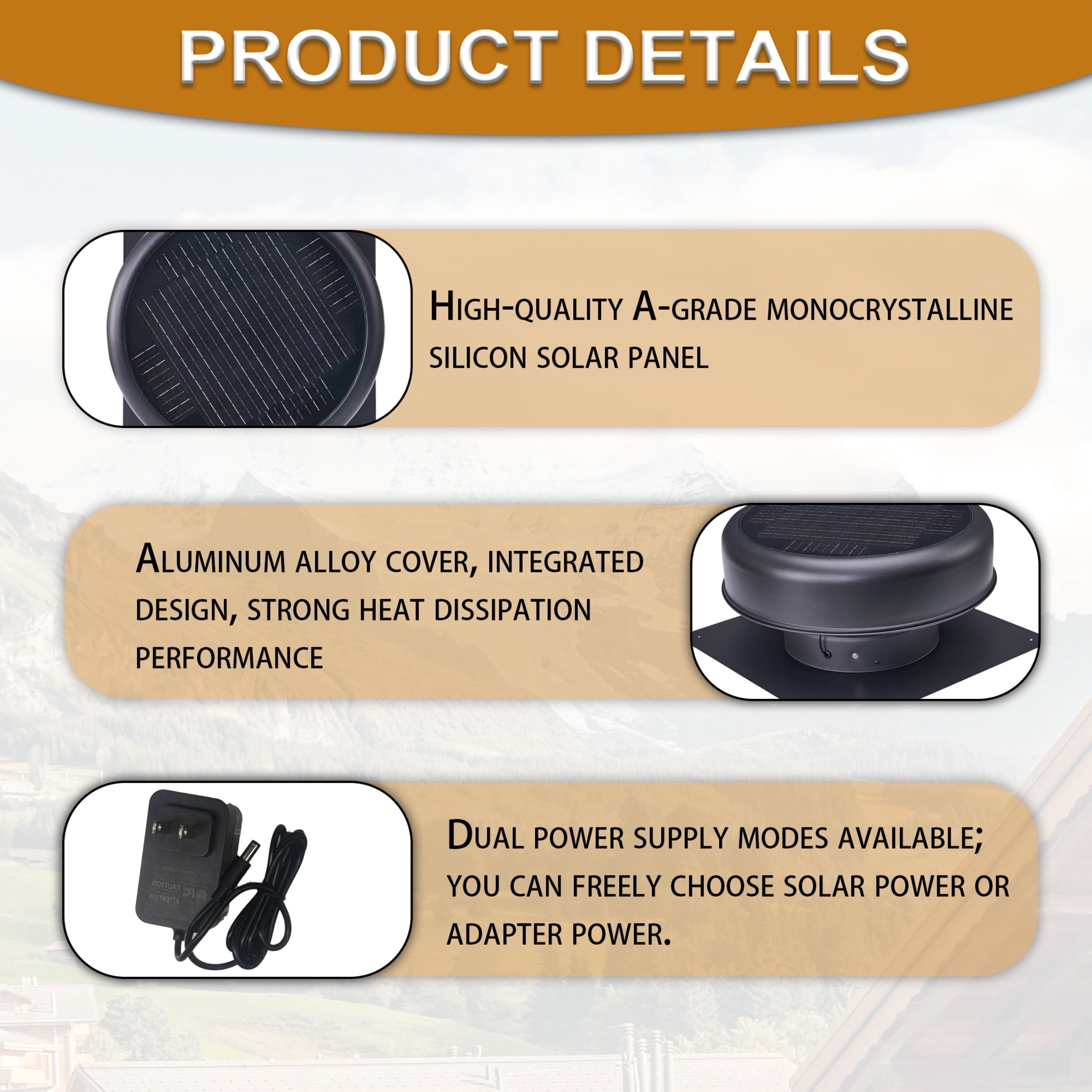 Noble House 12" Flush Mount Round Solar Roof Vent Fan, 30W Dual Power Attic Exhaust Fan for Attic Garage, Black