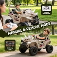 thumbnail image 6 of Xuanlur 12V Dinosaur Ride on UTV, Kids Electric Car w/Parent Control, 70W Motors, 3-Horn Dinosaur Design, Rear Light & Flag, Front Bumper, 3 Speed, LED, Bluetooth, Ride on Toys for Boys Girls, Khaki, 6 of 8