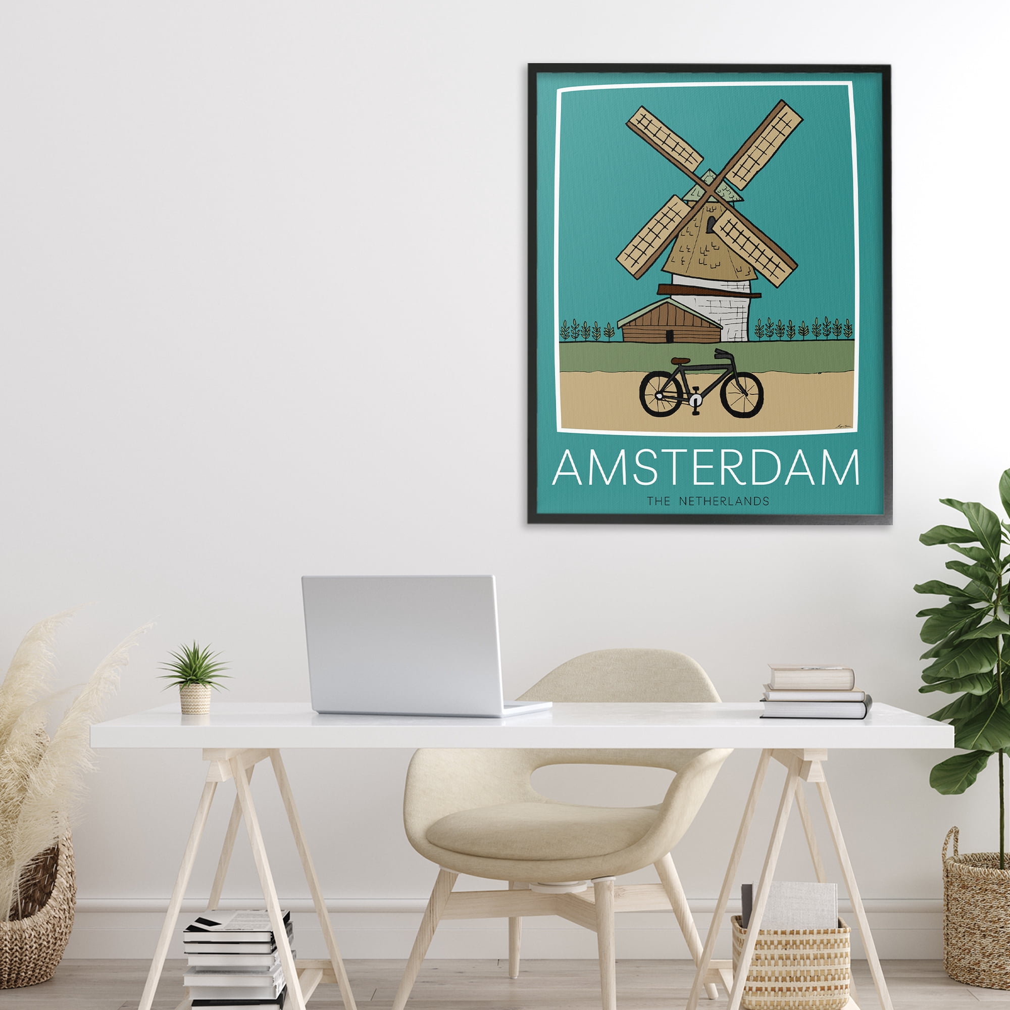 Stupell Industries Amsterdam Windmill Poster Black Framed Giclee Art, design by Hugo Edwins
