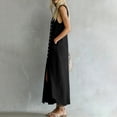 thumbnail image 4 of Makaor Linen Dresses for Women Plus Size Sheath Button Maxi Dresses Sleeveless Solid Crew Neck Beach Vacation Clothes Black S, 4 of 7