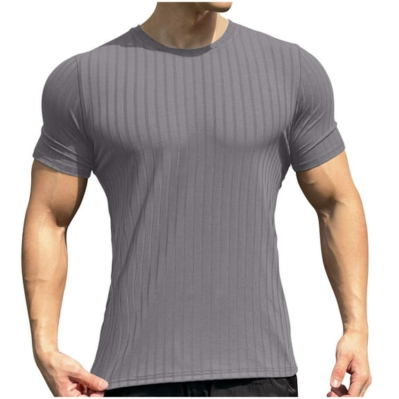 Maean Men's Muscle T Shirts Stretch Short Sleeve Crew Neck Workout Tee Ribbed Knit Lightweight Shirt