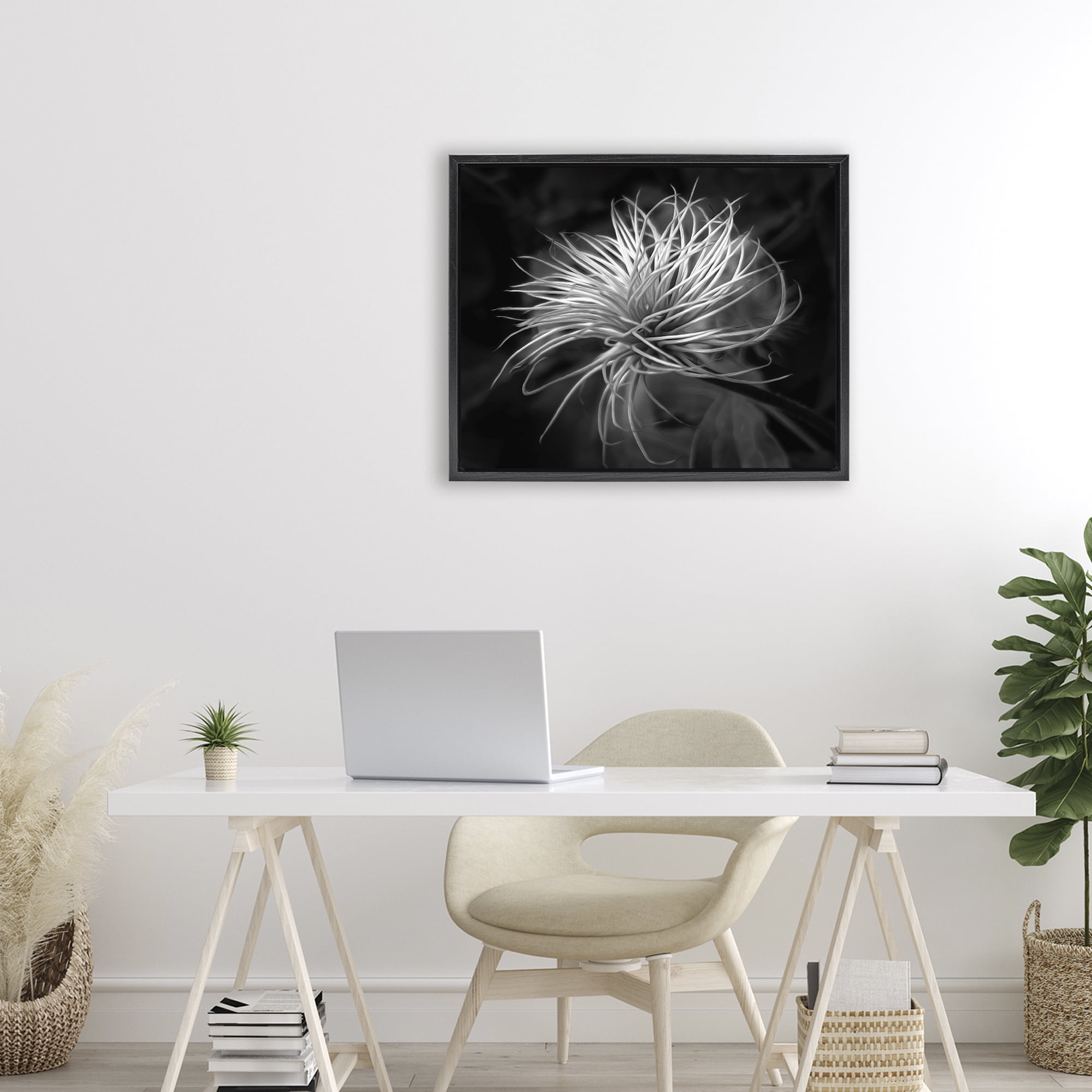 Twisting Botanical Leaves Contrast Black Framed Floater Canvas Wall Art, design by Phillip Flowers