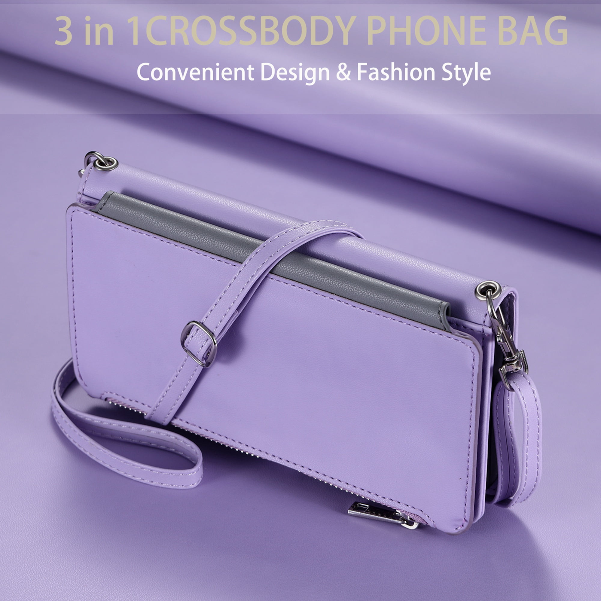 Dteck for Samsung Galaxy A25 5G Wallet Case, Crossbody Zipper Purse with Wrist for Women Men, 8-Card Slots Holder PU Leather Kickstand Flip Cover Phone Case,Purple