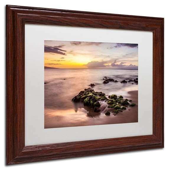 Trademark Fine Art "Wailea Sunset" Canvas Art by Pierre Leclerc, White Matte/Wood Frame