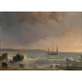 thumbnail image 2 of Théodore Gudin 24x18 Gold Ornate Framed and Double Matted Museum Art Print Titled - Evening Mood Over a Sea Landscape with Sailing Boats, 2 of 4