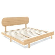 King Size Bamboo Platform Bed with Round Shape Headboard and Little Footboard, Solid Bamboo-made Bed Frame with Support Slats, Full/Queen/King Bed Frame for Bedroom, Guest Rooms, Dorms, Natural