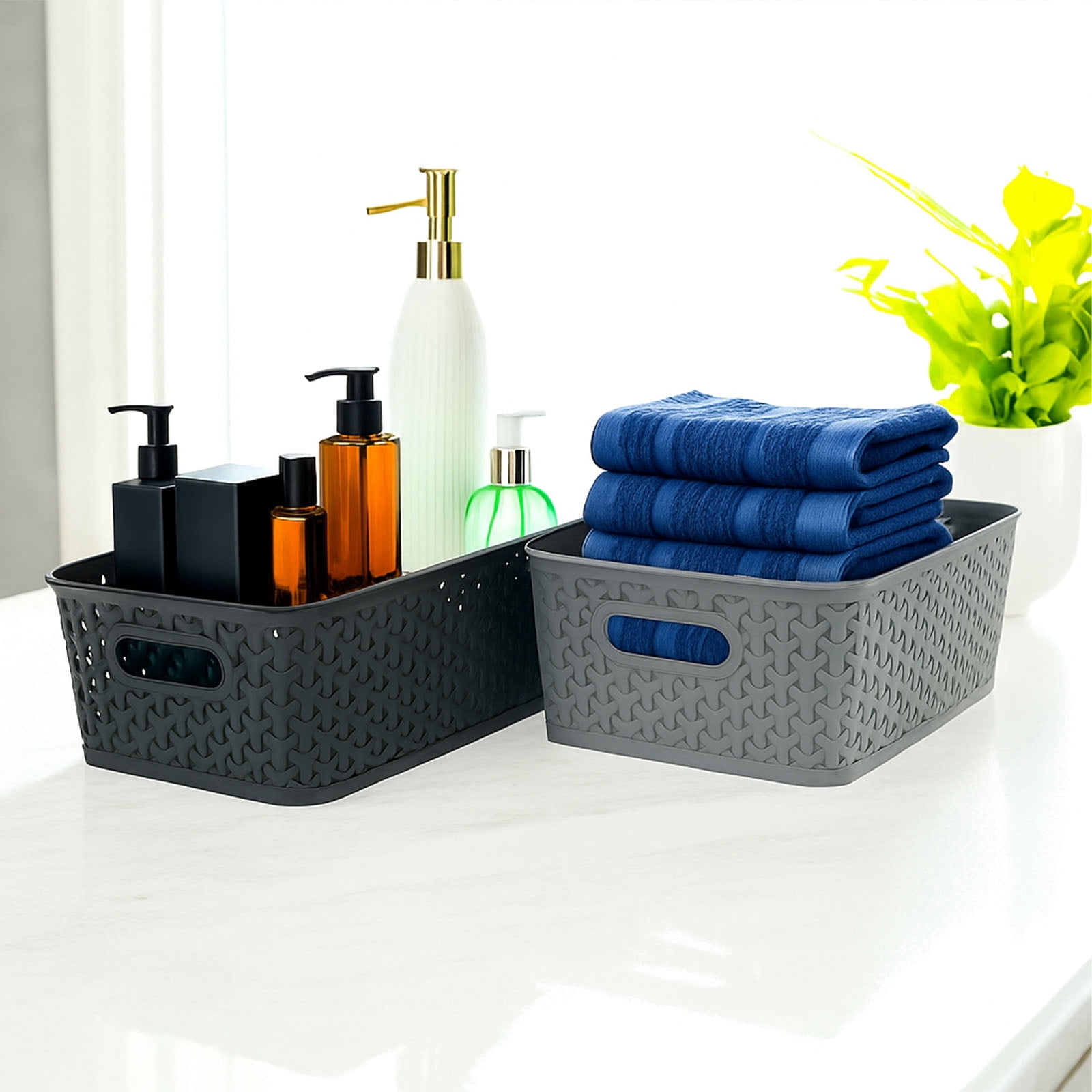 PinkSheep 6 Pack Plastic Storage Baskets Small Organizer Basket Bins Black & White & Gray