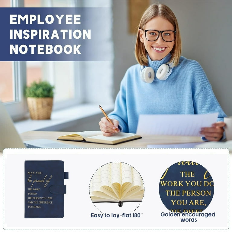 Employee Appreciation Gift, A5 Inspirational Leather Cover Notebook Pen And Greeting Card Set, Employee Appreciation Gifts, Leaving Gifts Motivational Journal For Men Women Coworker Teacher (Black