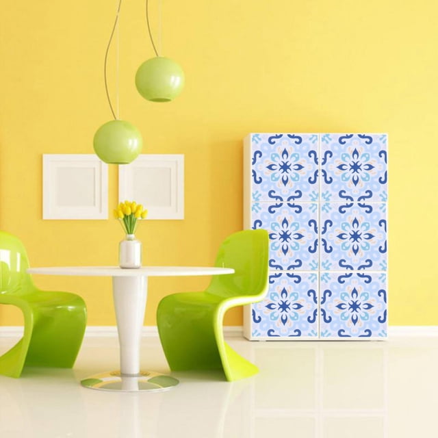 Autocollant de Tuile, 10pcs Unique Motif de Fleurs Autocollant au Sol Design Exquis