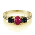 thumbnail image 2 of Gem Stone King 2.50 Ct Oval Red Ruby Black Sapphire 18K Yellow Gold Plated Silver Moissanite Ring (Size 9), 2 of 4