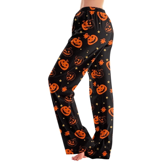 QWKLEAJ Halloween Pajama Pants Women Loose Fit Elastic Waist Lounge Pants Holiday Party Sleepwear Casual Home Trousers Printed Long Pants Comfy Nightwear Festive Bottoms