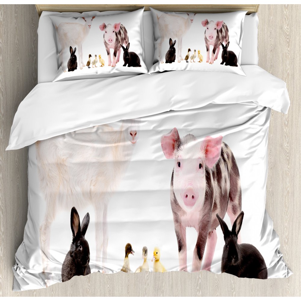 Farm Animal Duvet Cover Set King Size, Studio Shot of Cute Baby