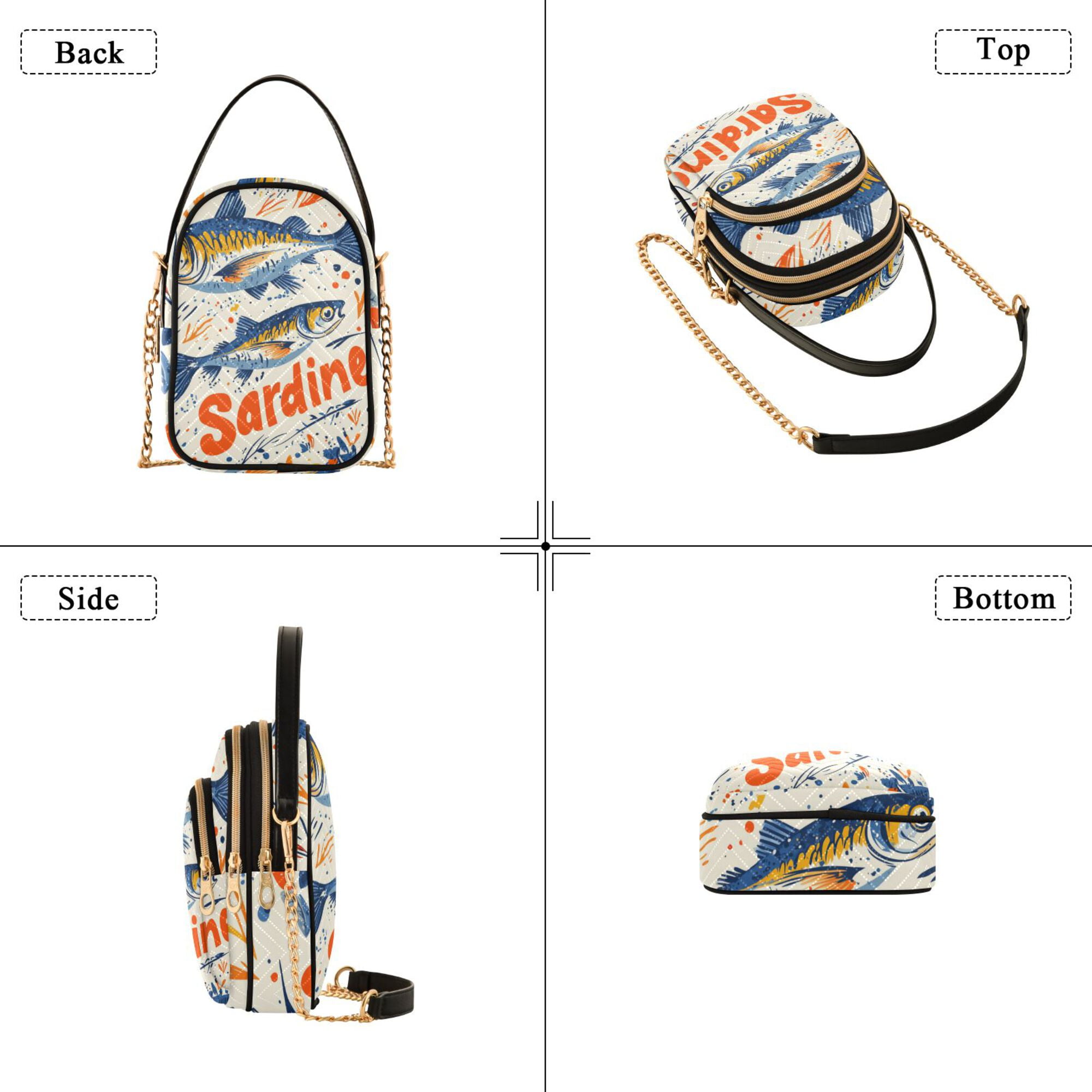 FORMRS Crossbody Bag for Women Quilted Travel Shoulder Cell Phone Purse with Chain Strap Handbag, Blue Sardines Pattern