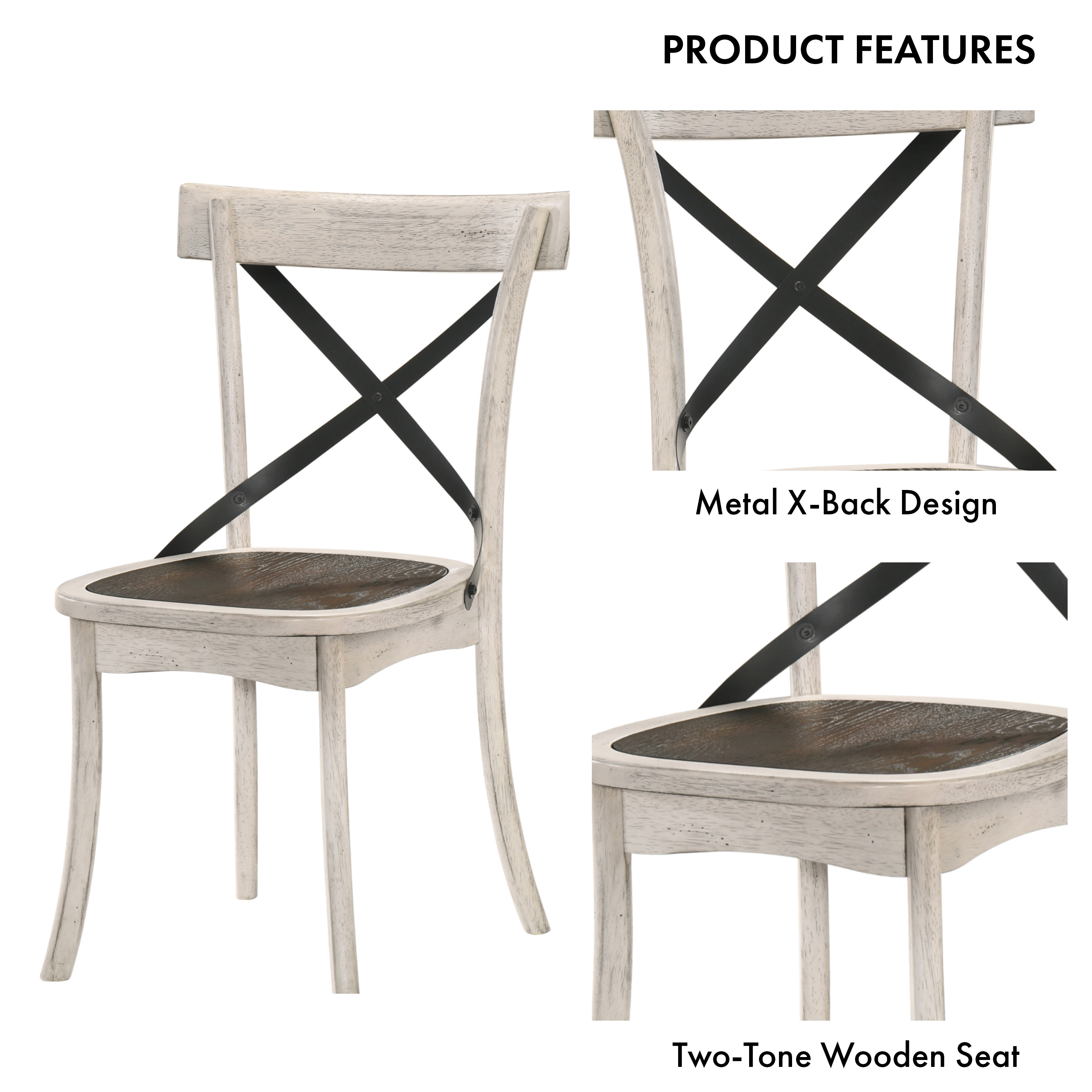 Furniture of America Acres Farmhouse Wood Dining Chair-Set of 2, Antique White