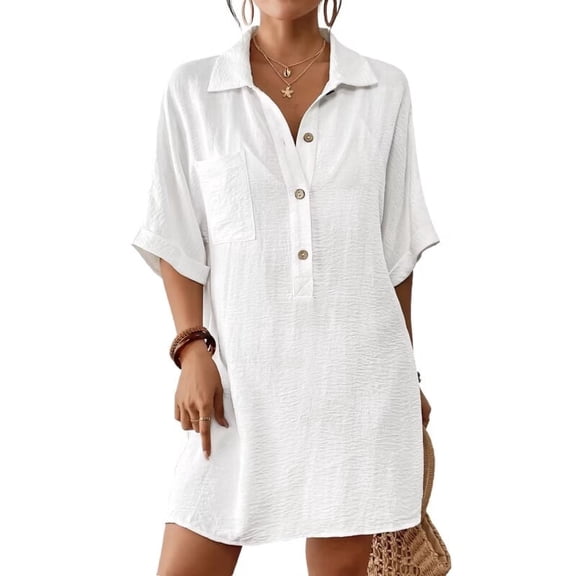 Bsubseach Fashion Cover Ups for Swimwear Women Short Sleeve Beach Swimsuit Coverup Loose Shirt Dress Vacation Outfits